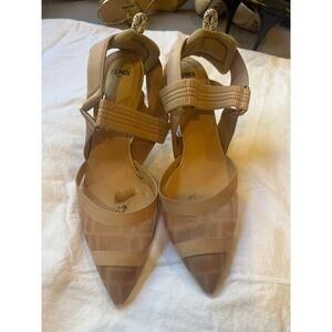 Fendi Mesh Logo Slingback Heels – Beige – Size 37.5